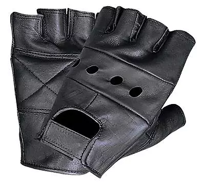 UNIK Men's Cowhide Leather Fingerless Gloves Gel Palm & Elastic Strap - Black • $12.95