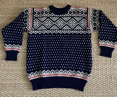 Vintage Dale Of Norway Wool Sweater Pullover Unisex S M Navy Red White Preowned • $120