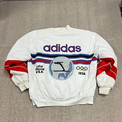 Vintage Adidas Olympics Jacket Mens Large White 1980s Lake Placid Skiing Winter • $199.99