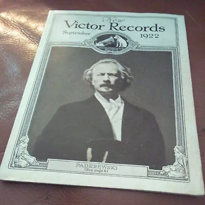 Sept 1922 VICTOR Records Catalog Paderewski Cover Fall River MA Kaplan Bros. • $19.99