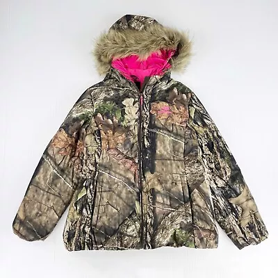 Mossy Oak Camo Camouflage Faux Fur Hood Full Zip Pink Hoodie Jacket Womens XXL • $24.99