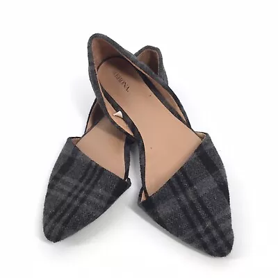 Merona D'Orsay Fabric Plaid Print Slip On Ballet Flats 8.5 Womens Grey Black • $15