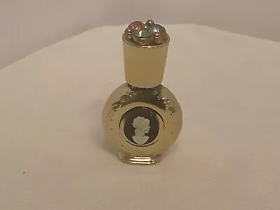 Vintage Miniature Perfume Bottle Cameo Rhinestones Gold Tone Metal Case • $19.95