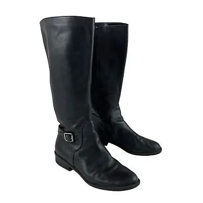 Me Too Doris Black Leather Riding Buckle Knee Hi Boots Womens 9.5 • $37.50