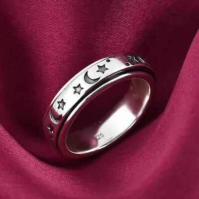 Star And Moon Spinner Meditation Spinner Ring Handmade Ring 925 Sterling Silver  • $15.83