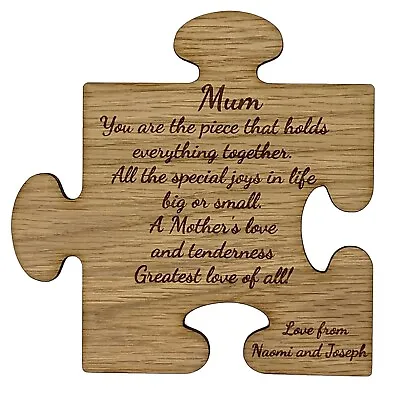 Personalised Mothers Day Gift Jigsaw Puzzle Piece Poem Oak Mum Mummy Birthday • £4.95