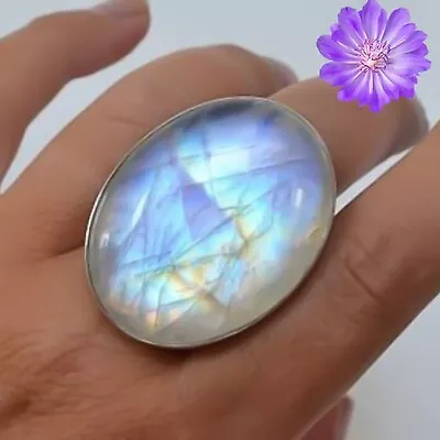 Rainbow Moonstone Gemstone 925 Silver Ring Handmade Jewelry Ring For Women • $7.31