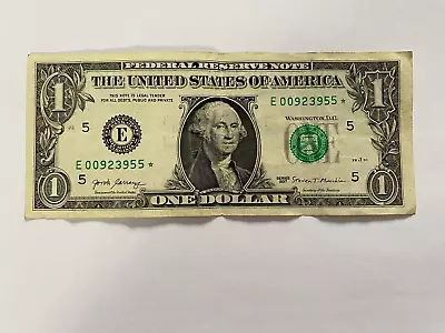 One Dollar Bill Serial Number E 00923955 * $1 Note US Real Money 2017 ACCEPTABLE • $14.99