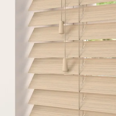 NewEdgeBlinds Faux Wood String Venetian Blinds Fine Grained 50mm Made To Measure • £195.07