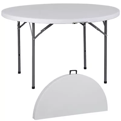 4 Ft Round White Plastic Folding Table For Camping Picnic Party Indoor Outdoor • $75.58