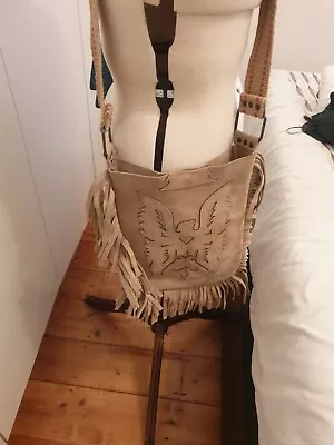 £9.99 • Buy MUFFY Suede Leather Beige Fringe Crossbody Cowboy Bag