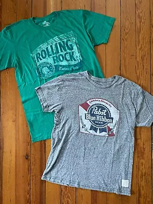 Lot Of TWO Beer T-Shirts PBR Pabst Blue Ribbon & Rolling Rock Size Large • $11.99