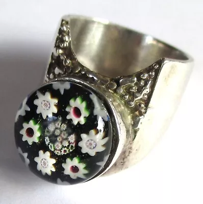 Size 7.5 Vintage Sterling Silver Millefiori Glass Paperweight Ring Hallmarked • $49.99