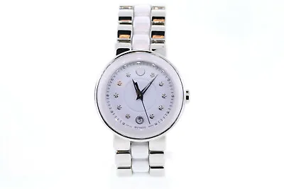 $356.40 • Buy Ladies Movado 0606540 CERENA Stainless Steel & Ceramic Diamond Accented Watch