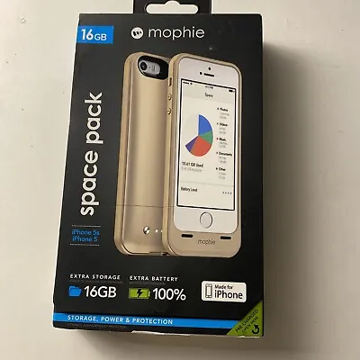 Mophie SpacePack 1700mAh Battery Case Extra 16GB Storage For IPhone 5/5s/SE Gold • $17