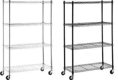4 Tier Shelving Unit With 3  Wheels Black/Chrome Storage Rack Holds Up To 635 Kg • £94.99