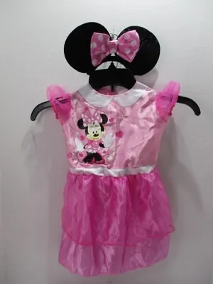 Minnie Mouse Costume Girls Small 2T Dress Headband Ears Pink Halloween Disney • $24.99