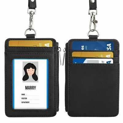 Leather Wallet Work Office ID Card Credit Card Badge Holder Lanyard 3 Slots UK • £5.99