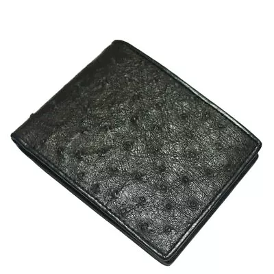 Black Genuine Ostrich Skin Leather Men's Bifold Wallets • $49