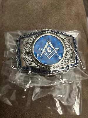 Rare Vintage Mason Masonic Freemason Belt Buckle Blue/Silver • $6