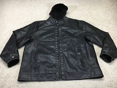 $38.88 • Buy Arizona Jeans Jacket Mens 2XL XXL Black Goth Faux Leather Coat Full Zip Hooded