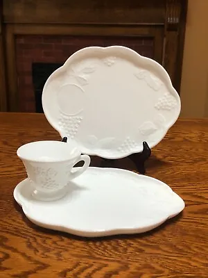 Indiana Colony Milk Glass White Harvest Grape Snack Luncheon Cup Plate Set Nice • $9