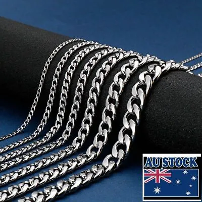 Wholesale 316 Stainless Steel 2-15mm Curb Cuban Chain Necklace Women MEN 40-90cm • $12.95