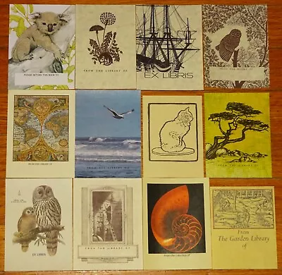 Lot 12 Vintage Gummed Bookplates~ship~rabbit~owls~tall Ship~koala~tree~shell+ • $9.99