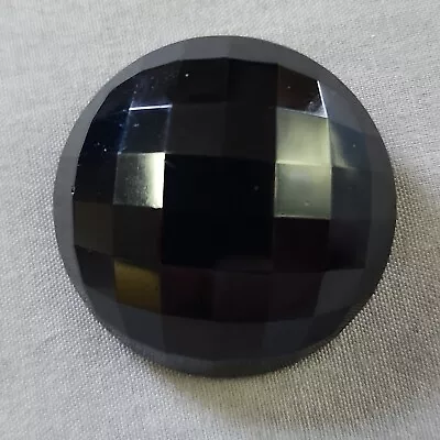 Vintage Large Black Glass Faceted Dome Button 1 1/4 In Metal Shank • $12