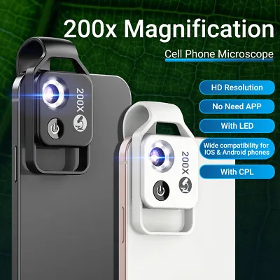 APEXEL 200x Magnification Clip Magnifier Microscope With LED CPL For Smart Phone • $25.99
