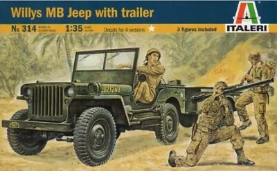 Italeri 314 1/35 Scale Military Model Kit WWII U.S Willys MB Jeep With Trailer • $12.50