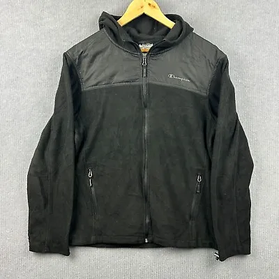 Vintage Champion Long Sleeve Fleece Jacket Mens Size Medium Black Hooded • $16.96