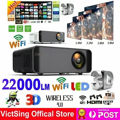 Smart 1080P HD Android WiFi 3D Mini Video Projector Home Theatre Cinema HDMI USB • $118.99