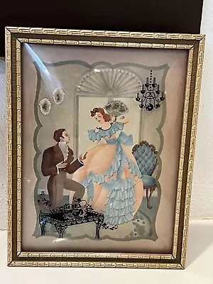 Vtg Reverse Silhouette Convex Glass Frame Victorian Man Woman Courting Scene • $11.99