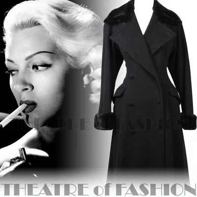 £545 • Buy JACKET COAT WOOL CASHMERE 12 14 16 VINTAGE RIDING BLACK 40s 30s WALLIS MAXI