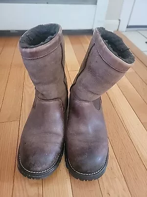 Ugg Brooks Brown Leather Shearling Lined Boots Women's Size 7 • $60