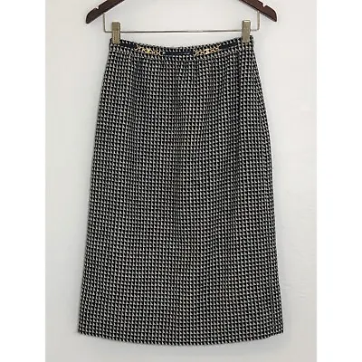 Celine Vintage Wool Skirt Sz FR 38 Black Ivory Gold Links Lined A-Line EUC • $107.65