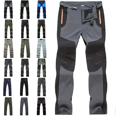 Men's Soft Shell Cargo Combat Work Pants Hiking Walking Trousers Outdoor Bottoms • £18.61