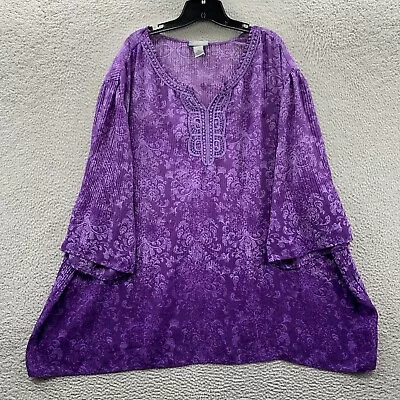 Maggie Barnes For Catherines Blouse Womens 3X Top 3/4 Sleeve Purple* • $17.95