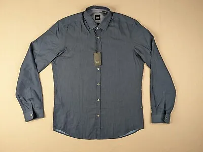 NEW Hugo Boss Lorenzo Shirt Adult Medium Regular Fit Navy Chambray Button Up • $52.90