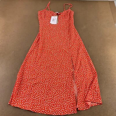 Monki Women's US Size 6 Orange Floral Print Sleeveless A Line Midi Dress NWT • $21.46