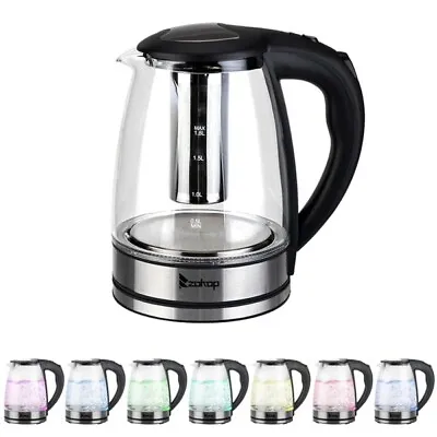 2000W 1.8L Electric Glass Kettle Fast Boil 7 Color LED Energy Efficient Fast • £21.99