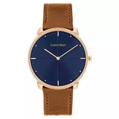 Calvin Klein Brown Leather Blue Dial Unisex Watch - 25200154 • $209