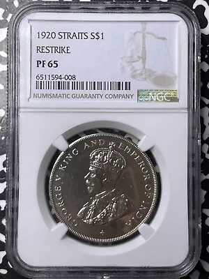 1920 Straits Settlements $1 Dollar Restrike NGC PR65 Lot#AG2 Large Silver! Proof • $1100