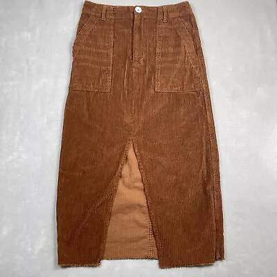Zara Skirt Womens Medium Brown Chunky Corduroy Midi Middle A Split • $18.88