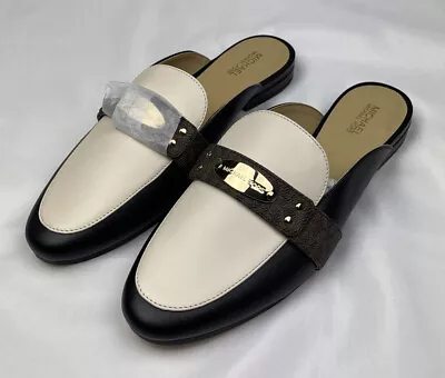 MICHAEL Michael Kors Mk Plate Mule Sandals Ivory Black Brown Slip On Size 7.5M • $37.49