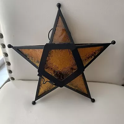 Moroccan Hanging  Tea Light Candle Lantern Amber  Glass Star From Pier One • $18.99