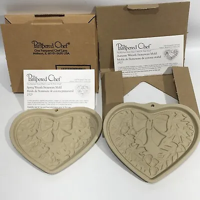 £12.96 • Buy 2 Pampered Chef 2003 Fall Autumn Wreath Heart Stoneware Cookie Molds #2927 NIB