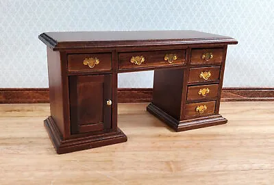 Dollhouse Kneehole Desk With 6 Drawers Walnut Finish 1:12 Scale Furniture • $24.99