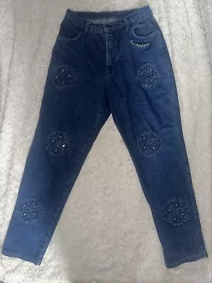 Bianca Maria Caselli Jeans Rhinestone Lace Circle Cut Out Vintage Italian 80s • $40